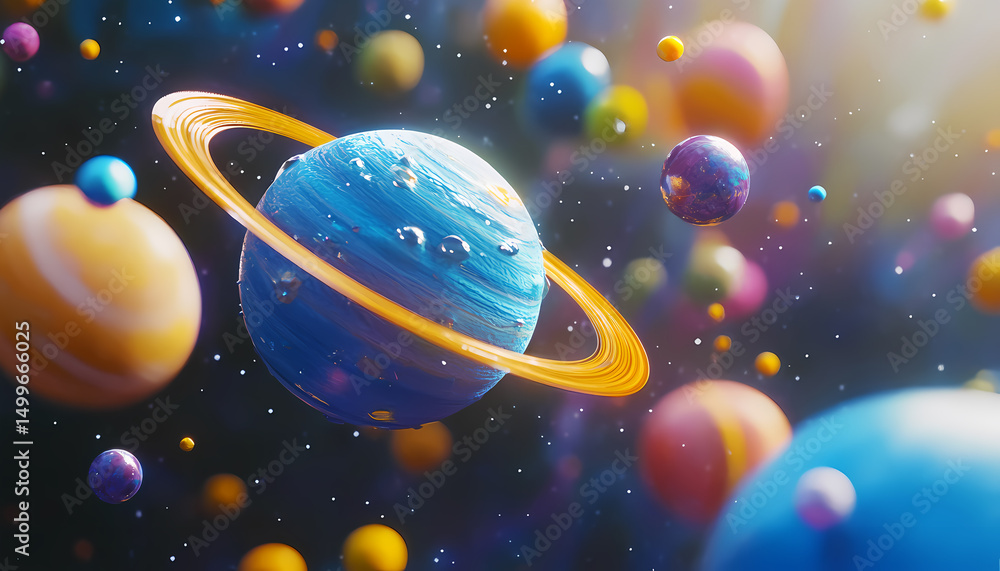 Naklejka premium Colorful Planets in a Cosmic Dance