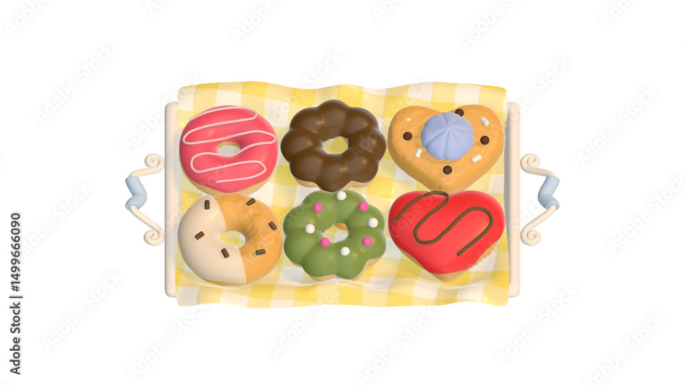 Obraz premium Cute 3D Donut Set on a Tray
