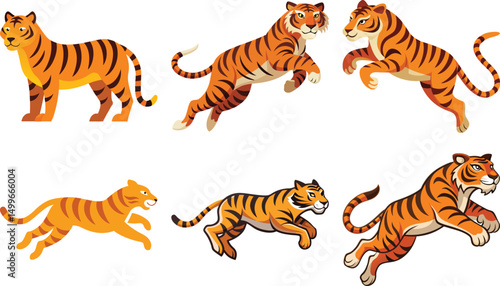 Tiger Mascot, Tiger Jumping,  A set of Tiger jumping silhouette using flat solid black color design, vector illustration design on a white background.


