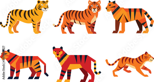 Tiger Mascot, Tiger Jumping,  A set of Tiger jumping silhouette using flat solid black color design, vector illustration design on a white background.


