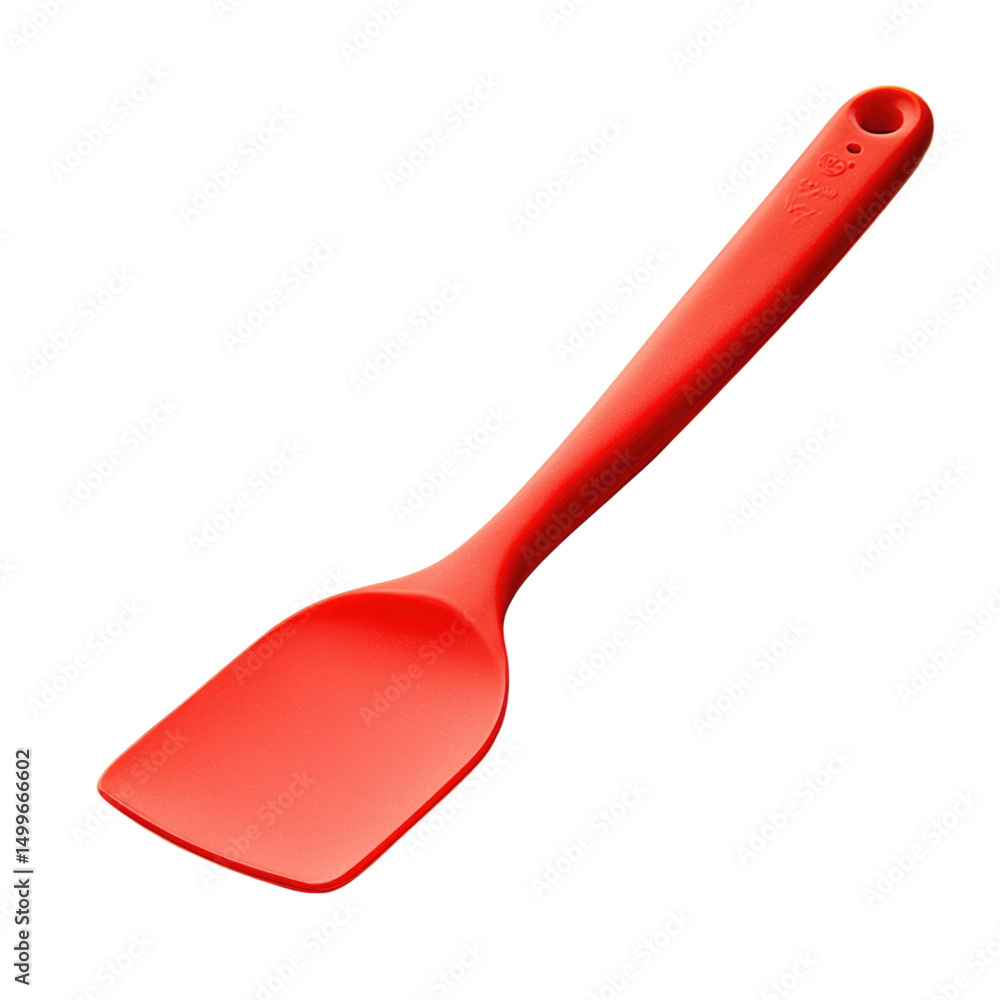 Red silicone spatula with a flat head and smooth handle for cooking and baking, isolated on transparent background, cutout PNG Red silicone spatula with a flat head and smooth handle for cooking and baking, isolated on transparent background, cutout PNG