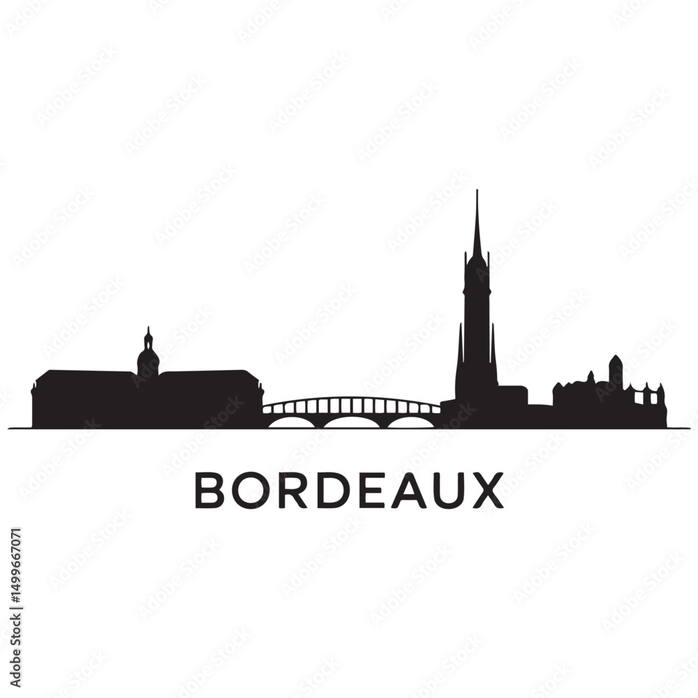 Naklejka premium Vector Bordeaux skyline. Travel Bordeaux famous landmarks. Business and tourism concept for presentation, banner, web site. Vector black silhouette. with white background