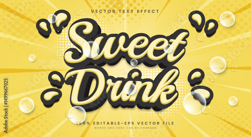 Sweet drink cartoon style 3d editable text style effect