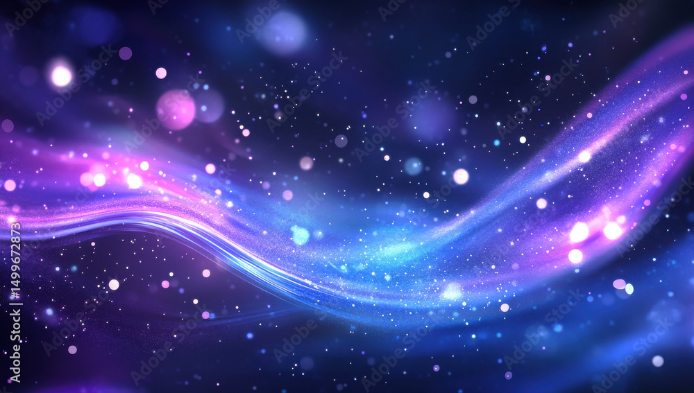 Fototapeta premium Abstract blue and purple wavy background with sparkling lights