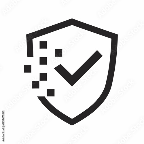 Digital Shield with Check Mark Vector Logo.
