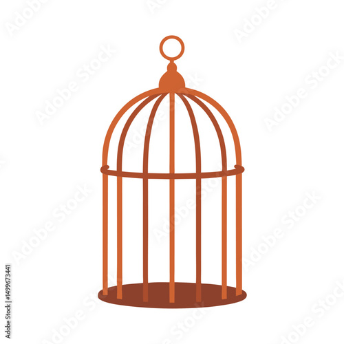 Isolated vintage golden birdcage with a bird inside, symbolizing trapped captivity or lost freedom