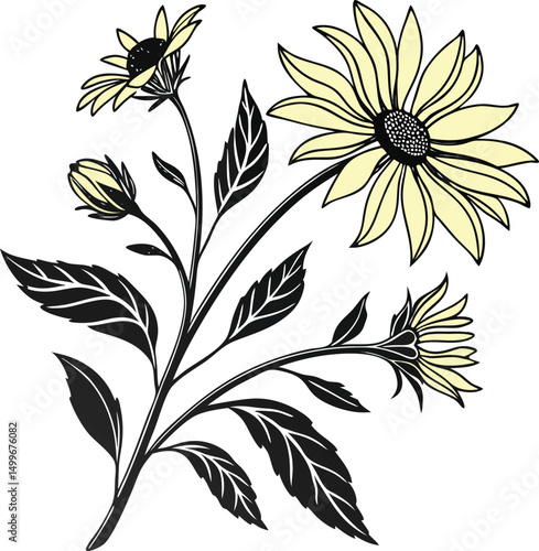  sunflower flower with yellow and green color shape