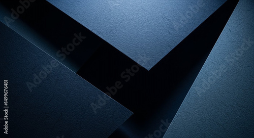 Abstract blue textured paper sheets overlapping to create a dynamic geometric background