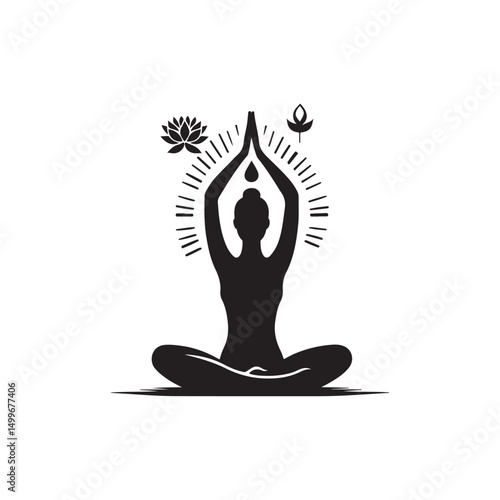 International Yoga Day Silhouette Vector Illustration, Solid White Background.