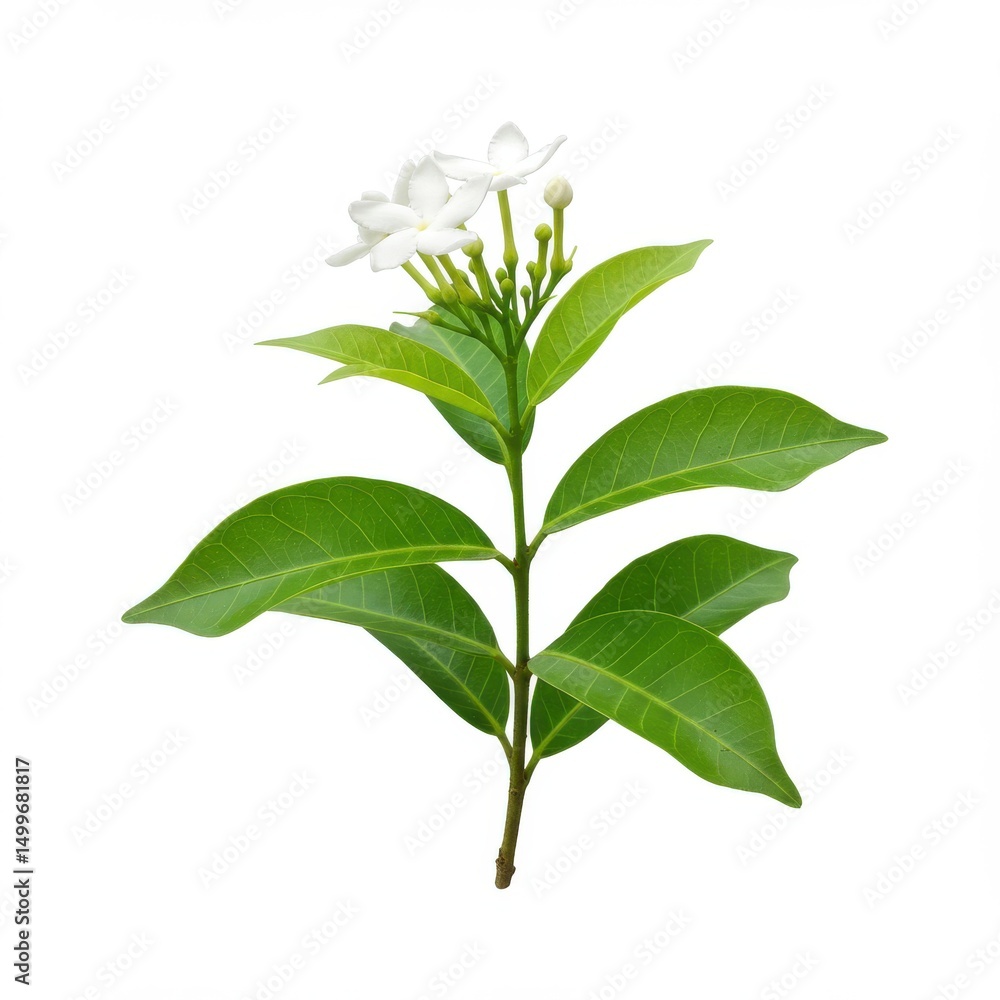 Obraz premium White crape jasmine isolated on white background for botanical illustration, educational resource, and floral design.