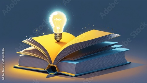 Open book with glowing lightbulb, suggesting knowledge and inspiration