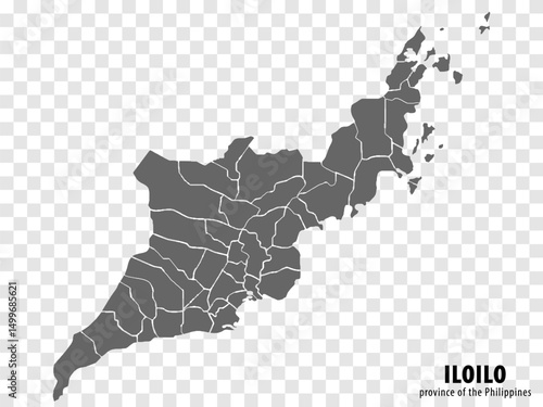 Blank map Iloilo of Philippines. High quality map Province of Iloilo with districts on transparent background for your web site design, logo, app, UI.  Republic of the Philippines. EPS10.