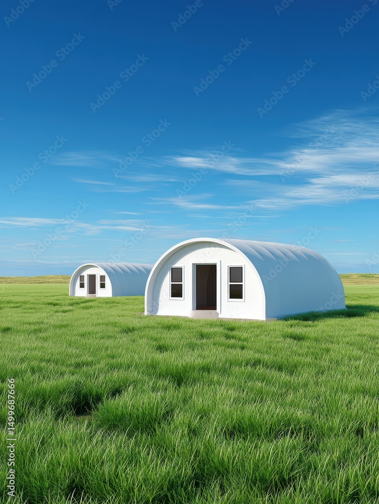 Obraz premium Explore innovative smart fabric buildings featuring climate-responsive surfaces that adjust insulation dynamically, showcasing future architecture.