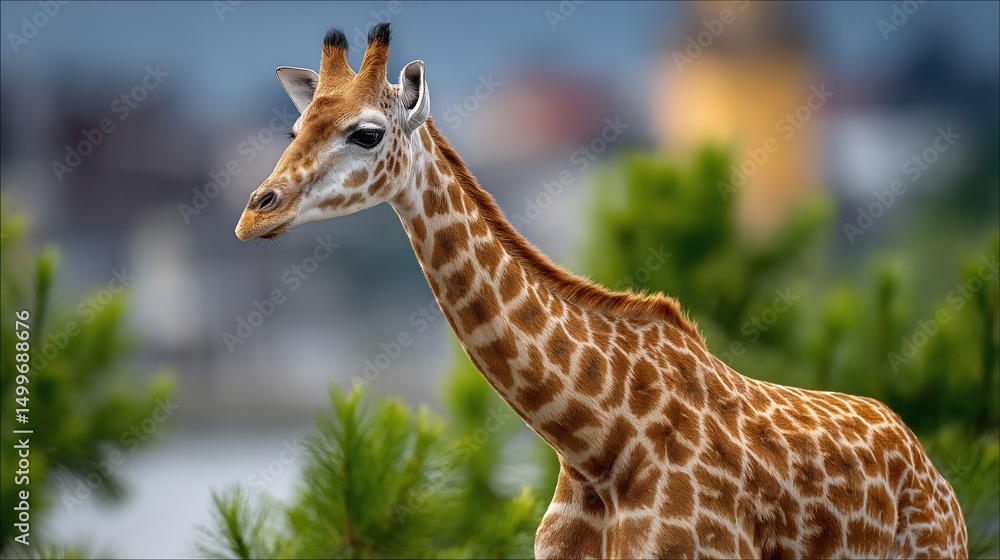 Obraz premium Giraffe contemplates world from leafy perch