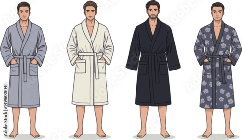 set of Vector fashion illustration of bathrobe

