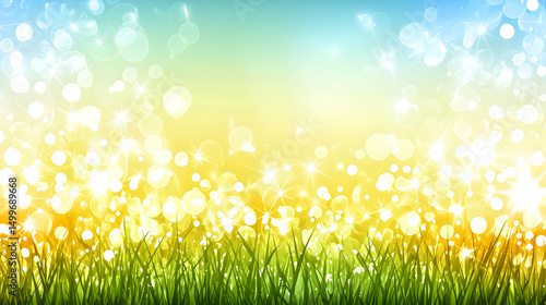 Bright Spring Grassy Background With Glowing Effects