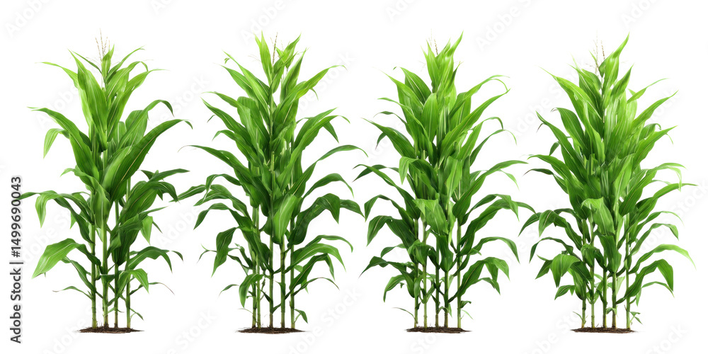 Fototapeta premium Vibrant Corn Stalks: A captivating image showcases several healthy corn stalks thriving, each a testament to the power of nature and agricultural growth.