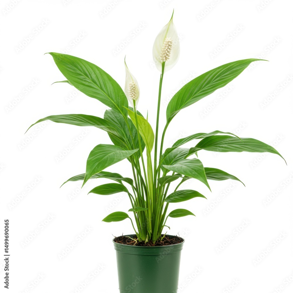 Fototapeta premium Peace lily in pot isolated on white background for decorative use.