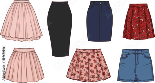Vector set illustration of women's skirts
