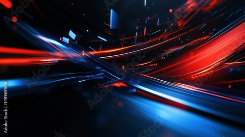 Dynamic game themed background with black, blue and red colors, abstract lines, wallpaper AI generated image