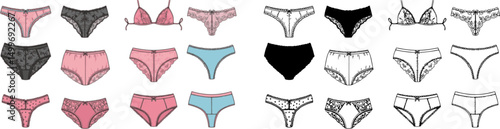 Vector illustration. Set of women's underwear
