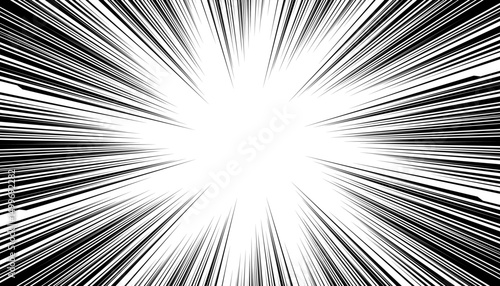 Black and white radial lines background in comic book. Manga speed frame. Super hero action. Vector illustration.