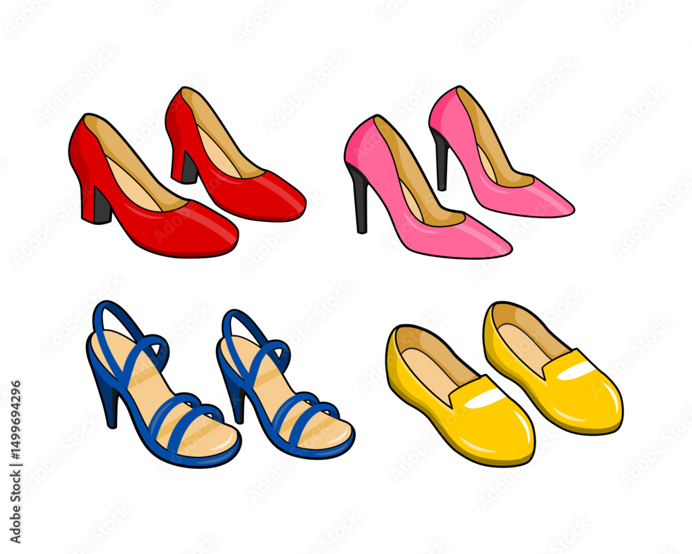Fototapeta premium various colorful women shoes vector illustration