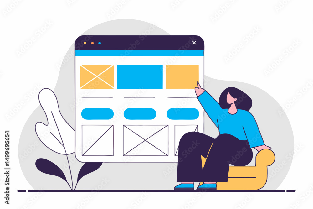 Woman creating website layout on screen