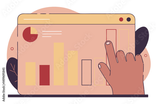 Hand interacting with data dashboard on screen