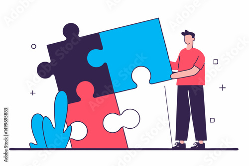 Man assembling giant puzzle pieces