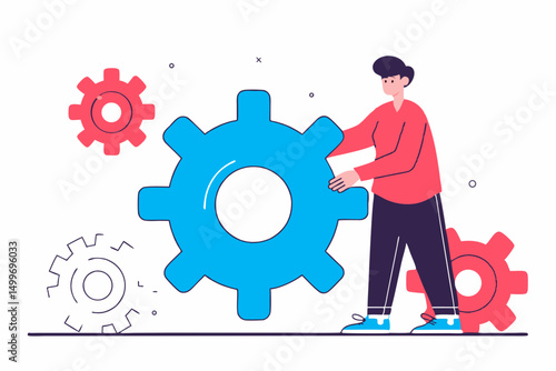 Man assembling large gears together