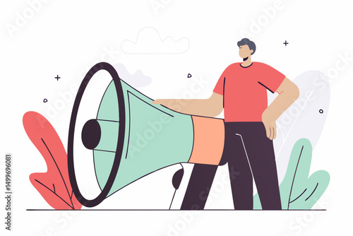 Man shouting through large megaphone