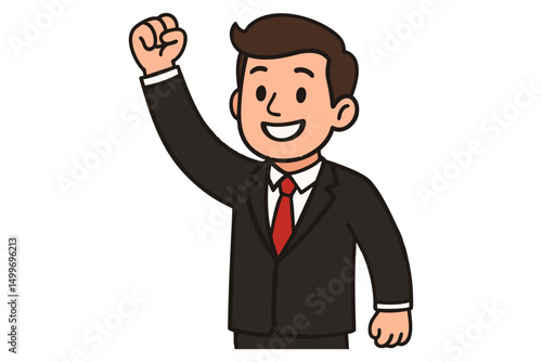 Businessman raising fist confidently