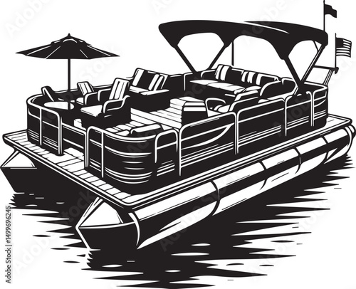 Pontoon boat silhouette, vector illustration