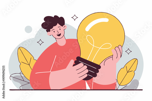 Man holding big yellow lightbulb