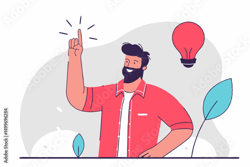 Man having an idea with lightbulb and leaves