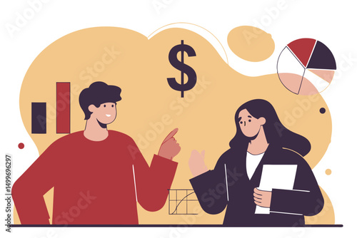 Man and woman talking about finance