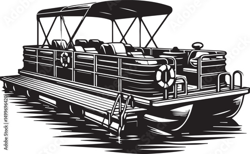 Pontoon boat silhouette, vector illustration