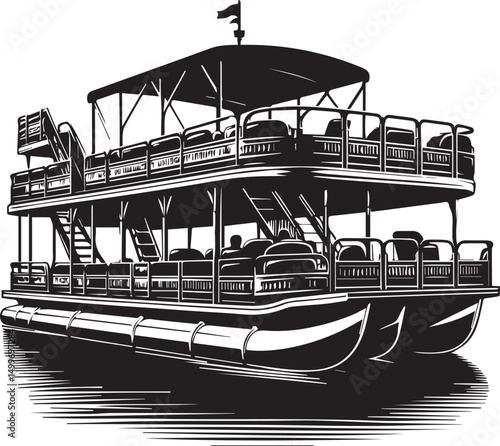 Pontoon boat silhouette, vector illustration