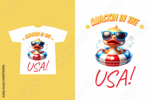 Funny Rubber Duck with Sunglasses and USA Float Quackin in the USA T Shirt Design

