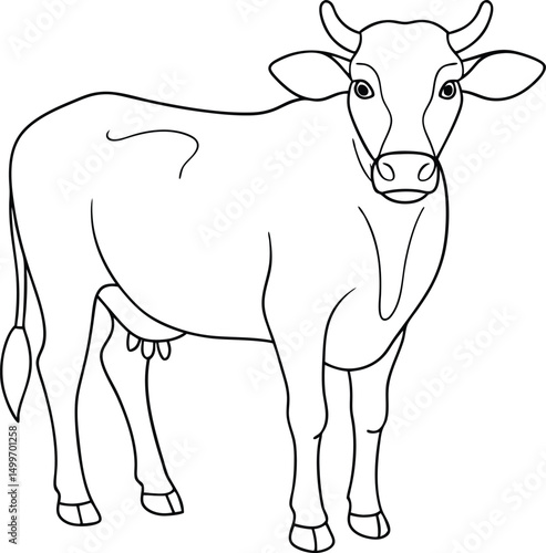Outlined cow stands attentively, detailed contouring showcases its gentle form