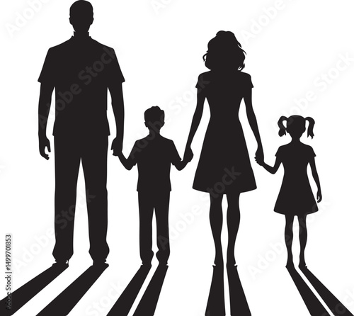Silhouette of Family Standing Together Parents and Children Vector
