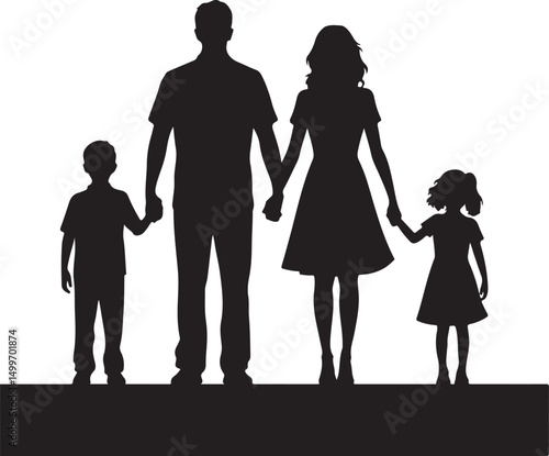Silhouette of Family Standing Together Parents and Children Vector
