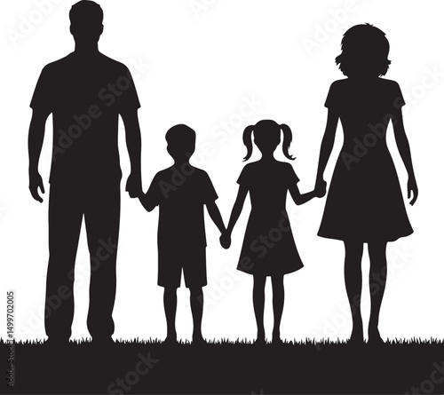 Silhouette of Family Standing Together Parents and Children Vector