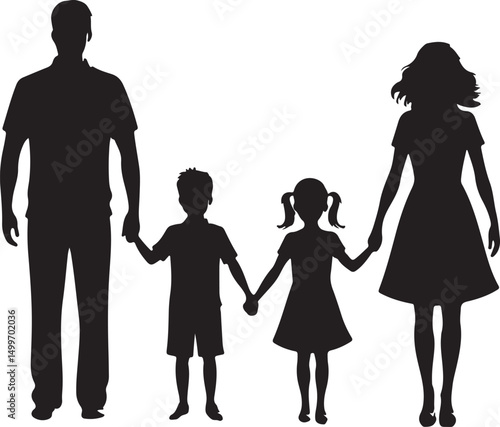 Silhouette of Family Standing Together Parents and Children Vector