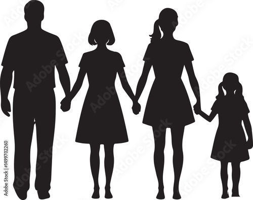 Silhouette of Family Standing Together Parents and Children Vector