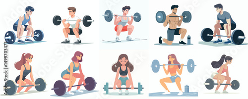 Men and Women Doing Barbell Weight Training Exercises
