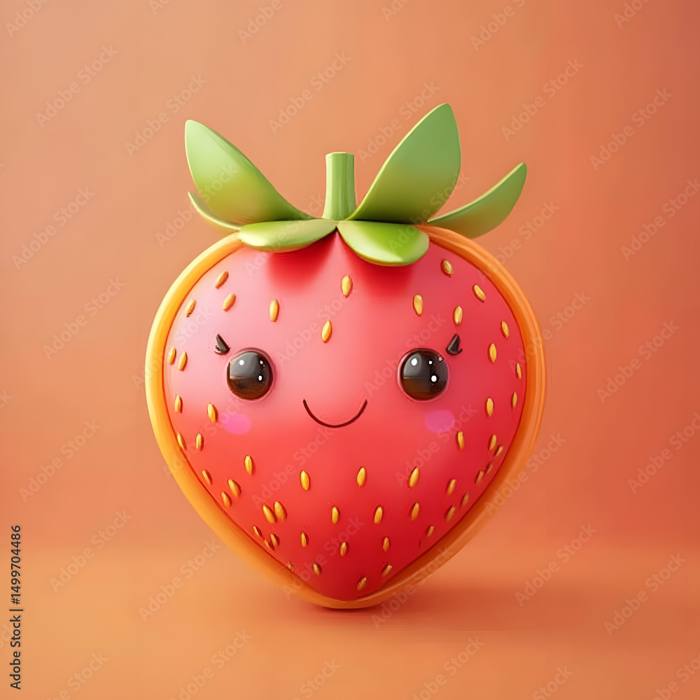 Obraz premium Cute and Cheerful D Strawberry Fruit Character Illustration for Design Projects