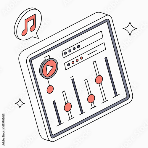 Isometric music mixer app interface design digital audio console