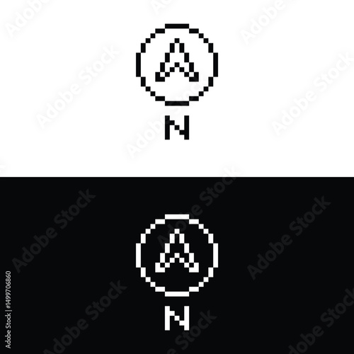 north icon 8 bit, pixel art  compass navigation symbol  icon  for game  logo